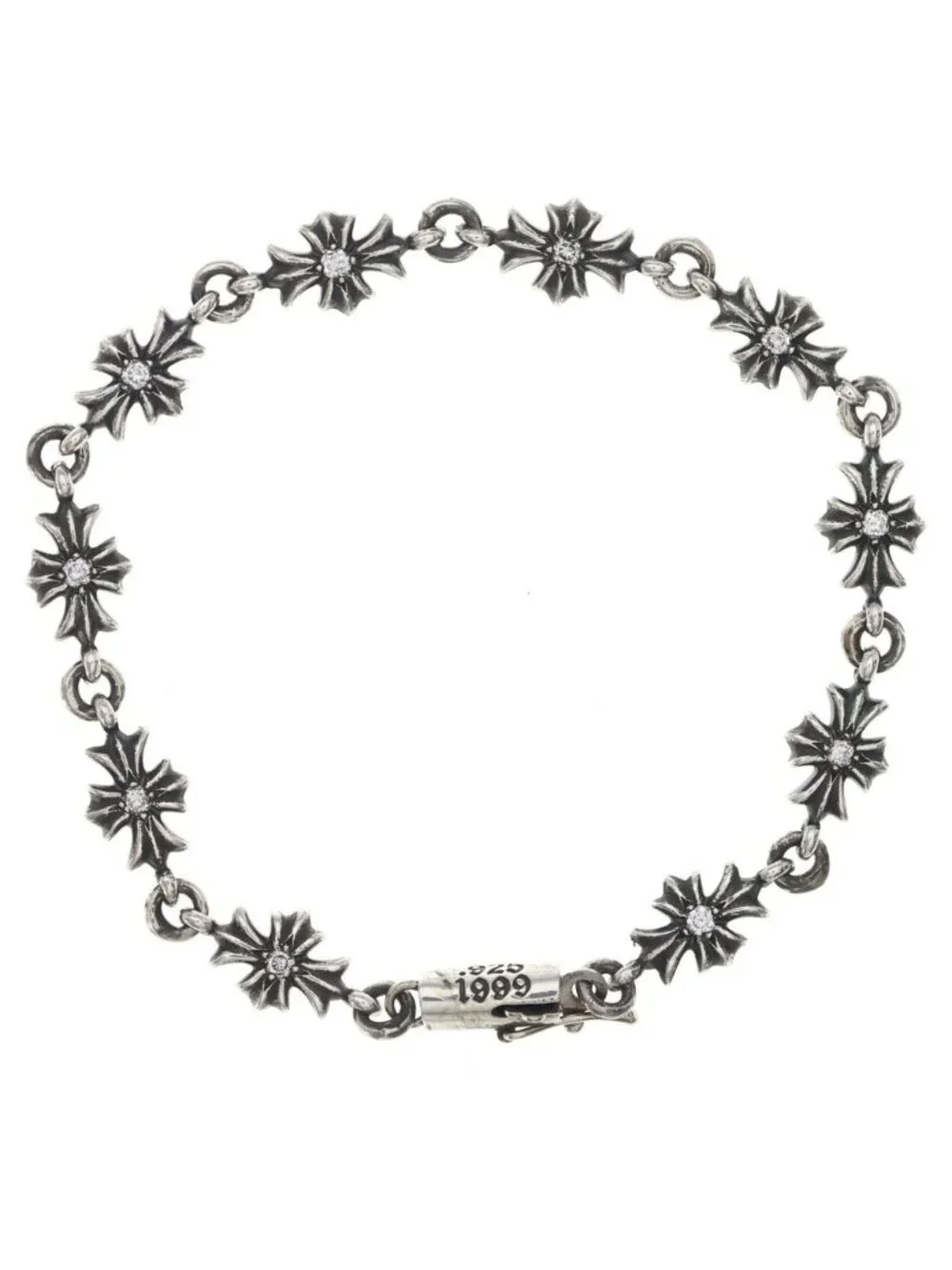 Chrome Hearts Tny CH Pls P Dia Tiny Ech Plus Pave Diamond Silver Bracelet